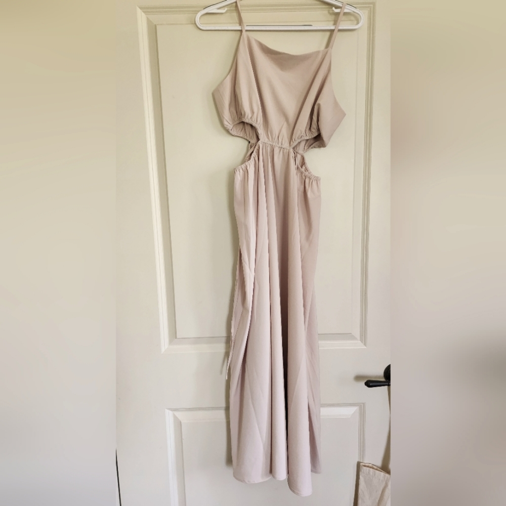 Beige, ankle length, beachy dress